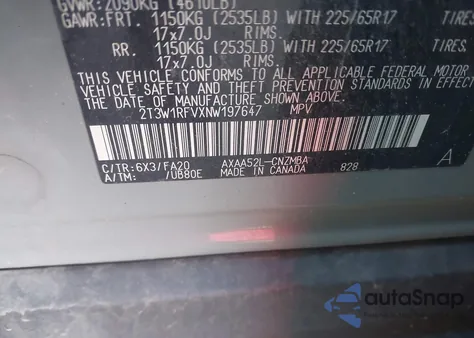 2022 Toyota Rav4 Xle from USA, damaged, VIN 2T3W1RFVXNW197647